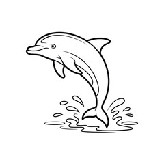 Simple outline drawing of a dolphin leaping from water © MDANTOR