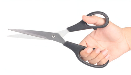 Hand Holding Sharp Scissors, Isolated on White Background