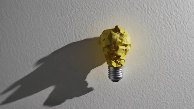 ideas yellow paper crumpled ball wall lightbulb background business creativity concept innovation notions golden document sphere 