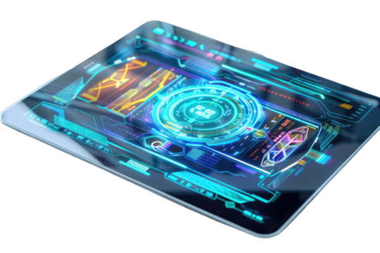 Futuristic tablet computer with glowing interface
