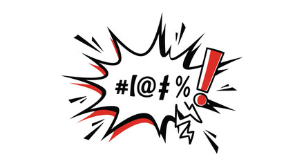 Comic book style explosion with symbols of expletives and an exclamation mark
