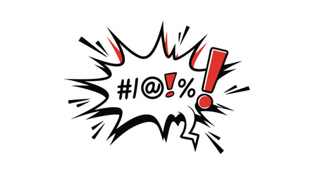Comic book style explosion with symbols of expletives and an exclamation mark

