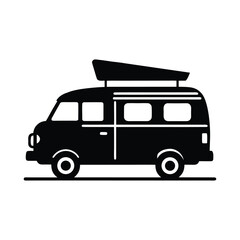 Camper Van with Surfboards on Top Silhouette