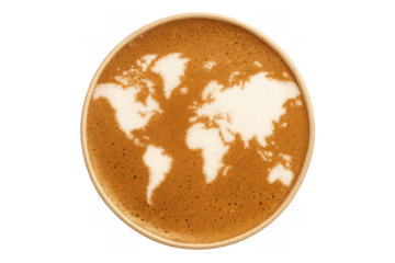 World map latte art on transparent background