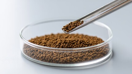 Brown Granules in Laboratory Petri Dish