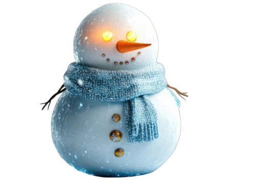 Smiling snowman with glowing eyes