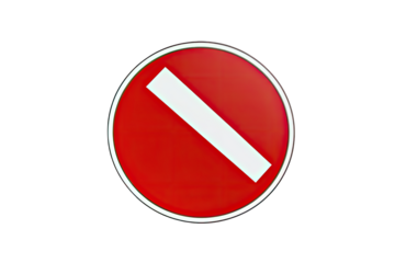 Circular red stop sign with diagonal white bar