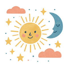 PNG Cute celestial sun moon illustration