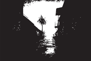 Textured Alleyway with Lonely Palm