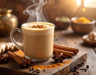 cup of coffee with cinnamon sticks