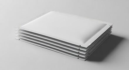 Stack of White Sachets Isolated on Light Background