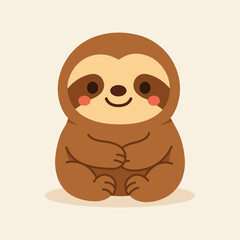 Cute cartoon sloth illustration in soft brown, perfect for product packaging, labels, web design, banners, book illustrations and art prints with a playful, child-friendly style. 