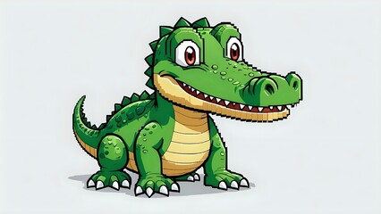 Fototapeta premium Adorable cartoon crocodile illustration, pixel art style, friendly expression, perfect for children's books, games, or websites.