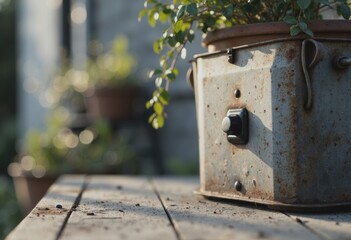 Pugmill exterior with power switch covered, showcasing rustic charm