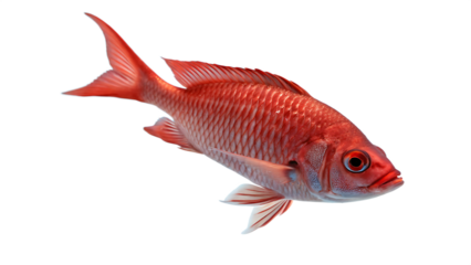 A vibrant red fish gracefully swims in a sea of serenity on a clean background PNG. AI GENERATED.
