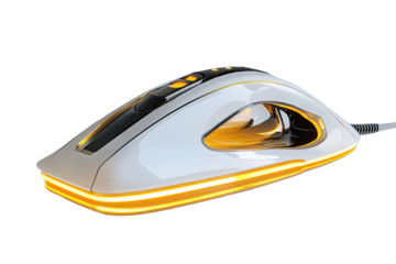 Sleek white computer mouse with glowing accents