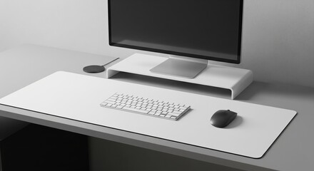 Modern office desk setup with blank screen for mockup