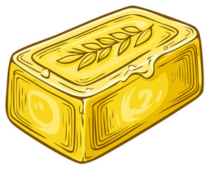 Cartoon illustration of a gold bar with a leaf emblem, showing value and prosperity