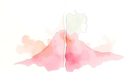 Digital Watercolor Portrait of Four Idealized Women with Flawless Features, Soft Blended Colors, Minimal Line Work, Fashion Illustration Style, Expressive Eyes, and Ethereal Contemporary Beauty.