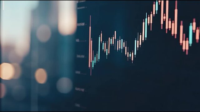 Analyzing Market Trends: A close-up shot presents an abstract representation of a stock market graph, with dynamic lines. This image represents financial trading data.
