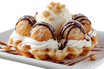 Delicious Waffle Dessert Ice Cream Chocolate Cream Puffs