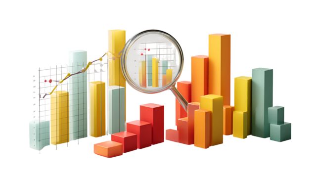 Data Analysis Financial Growth Charts Magnifying Glass
