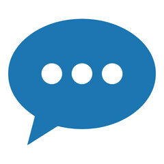 Fototapeta premium Blue speech bubble icon with three white dots representing ongoing conversation or waiting for reply