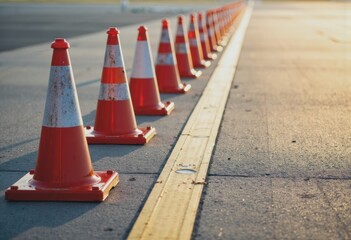Ramp cone line and chocks positioned near the aircraft stand