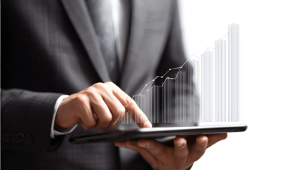 Businessman Analyzing Growth Chart on Tablet