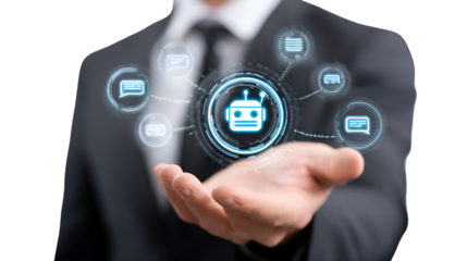 Businessman Presenting AI Chatbot Technology