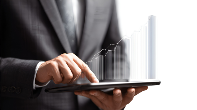 Businessman Analyzing Growth Chart on Tablet