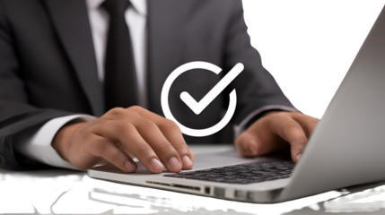 Businessman working on laptop task complete