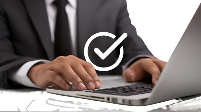 Businessman working on laptop task complete