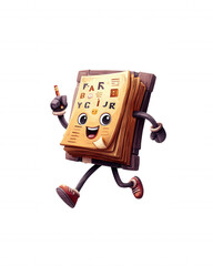Cartoon Book Mascot Running with Alphabet Letters Transparent Background