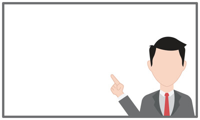 vector illustration of a career man explaining something about business or finance on a white board and empty area for text or title