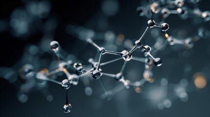 Abstract glowing atom and molecule structure on futuristic blue background representing scientific research, nanotechnology, quantum physics, molecular biology, biotechnology, and healthcare innovatio