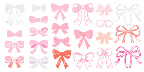 Collection of Pink and White Hand Drawn Bows