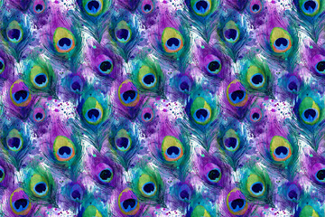 Obraz premium seamless pattern: peacock feathers, seamless background. watercolor painting