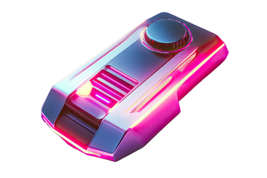 Futuristic, metallic device with vibrant lighting