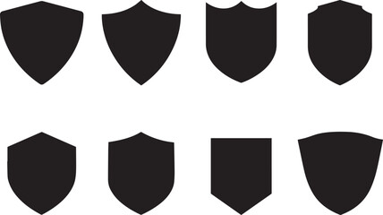 Set of shields icon shield shape, vector style, high contrast, minimalist, clean lines, geometric shapes, flat design, monochrome, silhouette