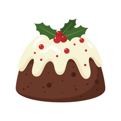 Collection of cakes pies and desserts for all letters of alphabet. Letter X - xmas cake christmas pudding. Sticky sponge cake with dried and candied fruit and citrus zest. Isolated vector illustration