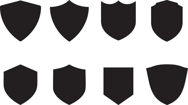 Set of shields icon shield shape, vector style, high contrast, minimalist, clean lines, geometric shapes, flat design, monochrome, silhouette