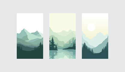 Minimalist Green Foggy Mountain Vector