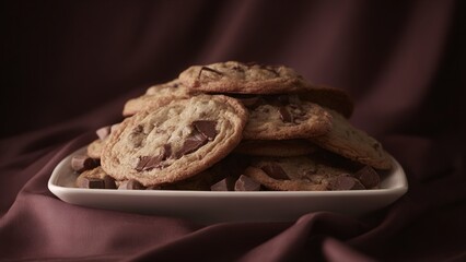 Fototapeta premium Warm and Delicious Chocolate Chunk Cookies with their textures and golden-brown edges on full display. This image is perfect for highlighting the deliciousness of a mix of freshly baked treats.
