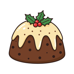 Collection of cakes pies and desserts for all letters of alphabet. Letter X - xmas cake christmas pudding. Sticky sponge cake with dried and candied fruit and citrus zest. Isolated vector illustration