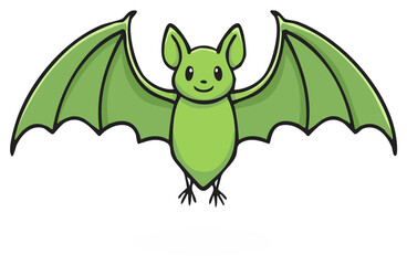 Obraz premium Cute cartoon green bat with outstretched wings smiling and ready to fly, simple vector illustration