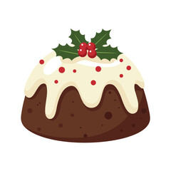 Collection of cakes pies and desserts for all letters of alphabet. Letter X - xmas cake christmas pudding. Sticky sponge cake with dried and candied fruit and citrus zest. Isolated vector illustration
