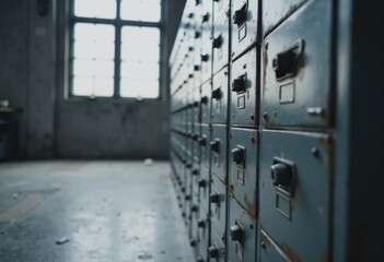 Closed flat file cabinet drawers with blank tabs in an industrial setting