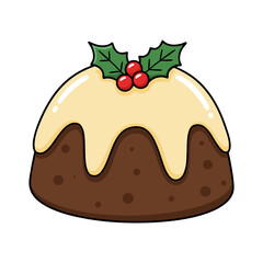 Collection of cakes pies and desserts for all letters of alphabet. Letter X - xmas cake christmas pudding. Sticky sponge cake with dried and candied fruit and citrus zest. Isolated vector illustration