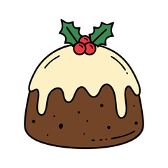 Collection of cakes pies and desserts for all letters of alphabet. Letter X - xmas cake christmas pudding. Sticky sponge cake with dried and candied fruit and citrus zest. Isolated vector illustration